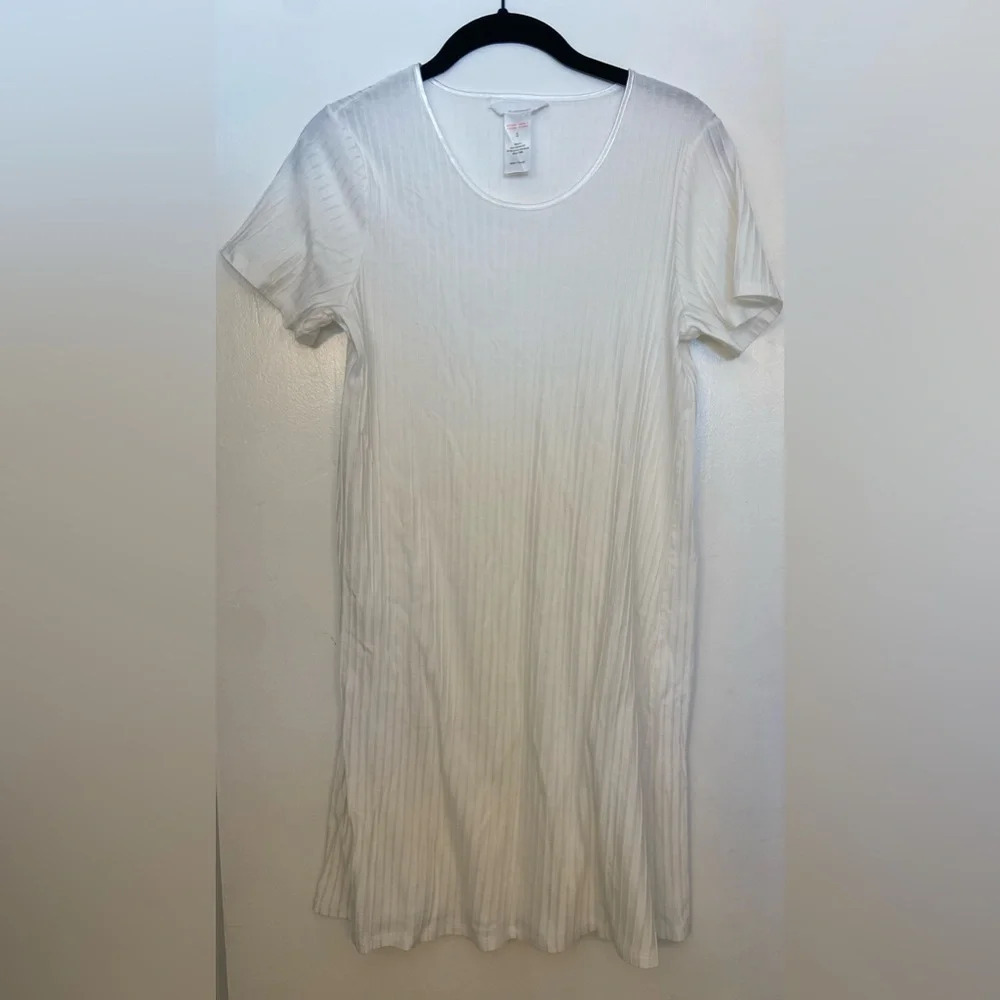 Hanro Ribbed White Cotton Sleep Dress Size Small